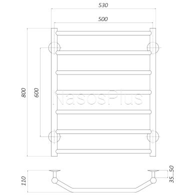 Рушникосушарка UNIO LT W 800-500-7 Драбинка Трапеція вода