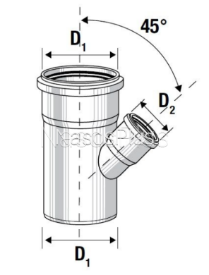 Тройник редукционный Valsir HTEA &empty;160/100x45&deg;, серый для внутреней канализации
