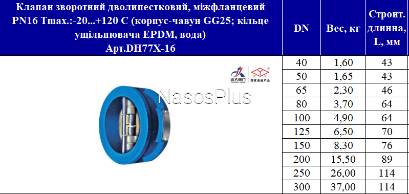 Клапан зворотній двостулковий міжфланцевий ДУ 200 PN16 - Фото 3 Клапан зворотній двостулковий міжфланцевий ДУ 200 PN16