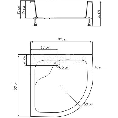 Душевой поддон полукруглый GORA RH90F (RH90) BRAVO (1уп.)