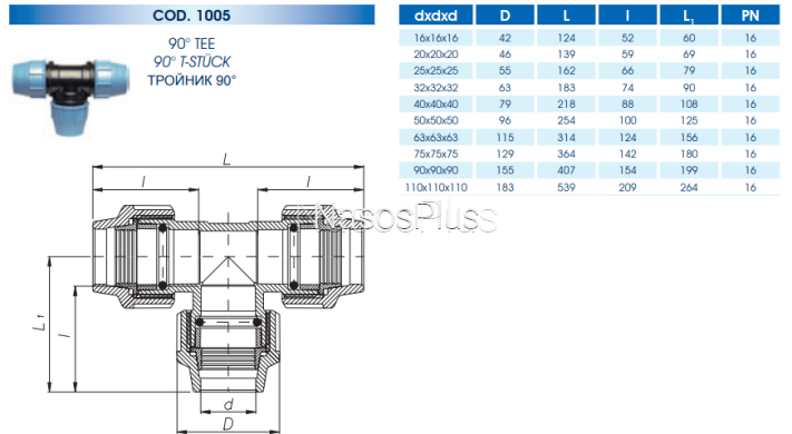 Тройник ПЭ 90° Unidelta 110х110х110 - Фото 2 Тройник ПЭ 90° Unidelta 110х110х110