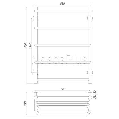 Полотенцесушитель UNIO KSp W 700-500-5 Каскад скоба с полкой вода
