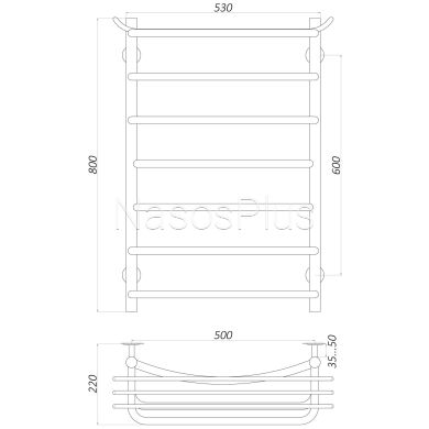 Рушникосушарка UNIO Zp W 800-500-7 Зета з полицею вода