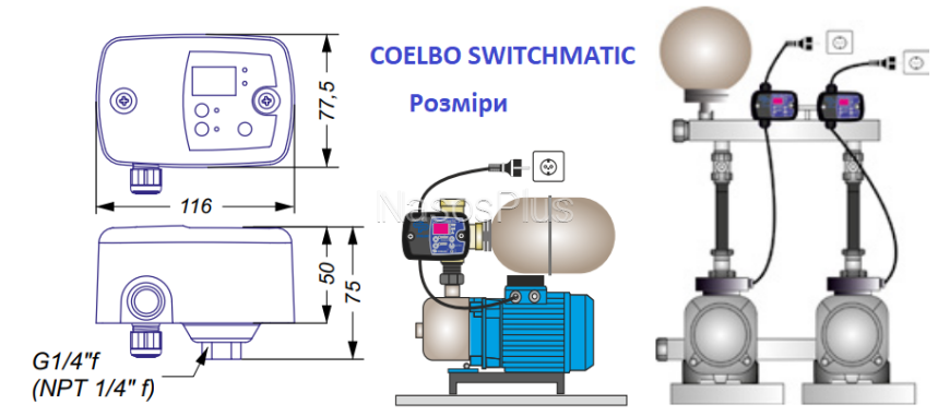 Електронне реле тиску COELBO SWITCHMATIC 2, накидна гайка