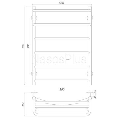 Полотенцесушитель UNIO Op W 700-500-6 Оливия с полкой вода