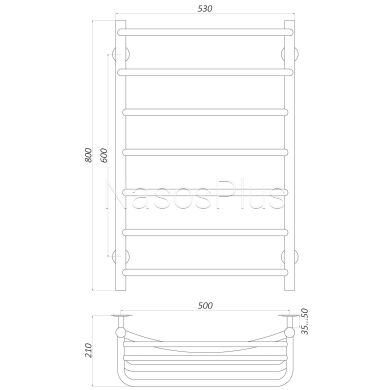 Рушникосушарка UNIO Op W 800-500-7 Олівія з полицею вода