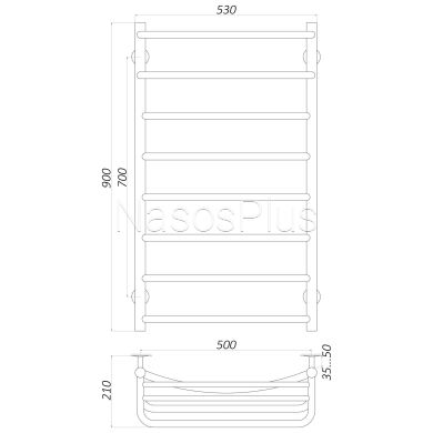 Полотенцесушитель UNIO Op W 900-500-8 Оливия с полкой вода