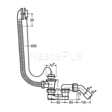 Сифон для ванны VIEGA 1 1/2&Prime;x40/50 с переливом пластик белый (311537)