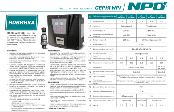 Частотний перетворювач NPO WPI-7,5/380T з датчиком тиску 16bar