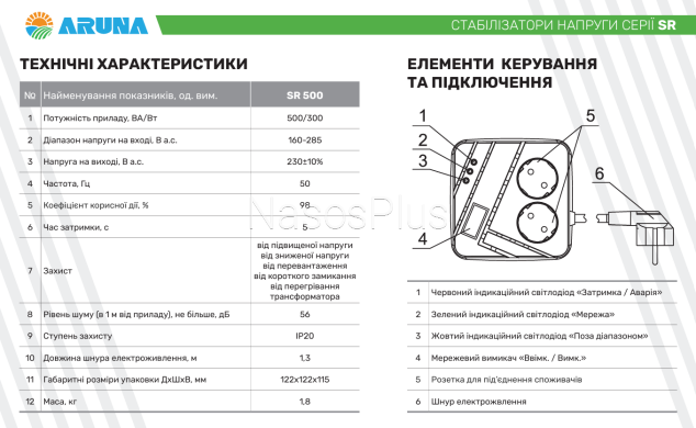 Стабілізатор напруги ARUNA SR 500 - Фото 2 Стабілізатор напруги ARUNA SR 500