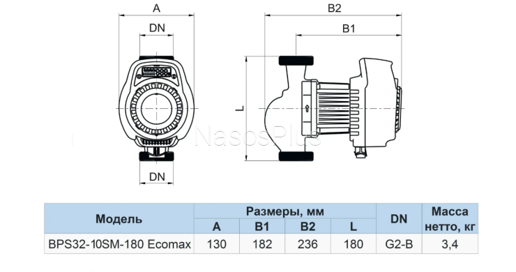 BPS32-10SM-180 Ecomax Циркуляционный насос, кабель питания, присоединительный комплект