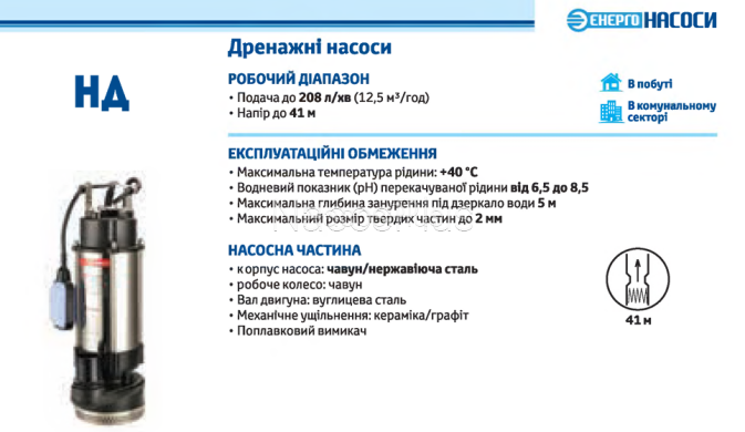 Насос дренажный НД 6-39/3-1,5кВт