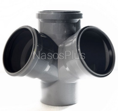 Крестовина Valsir для внутреней канализации HTED &empty;100/100/100x67&deg;, серая двухплоскостная