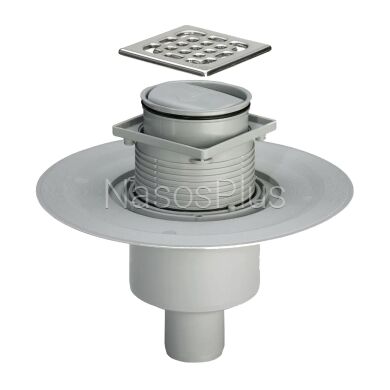 Трап с сухим затворомVIEGA ф50, нерж, решетка 100*100 , верт. пластик 583224