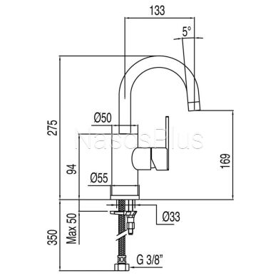 Змішувач для умивальника TRES LEX-TRES 181703 висота H-275 мм.поворотній вилив 133мм