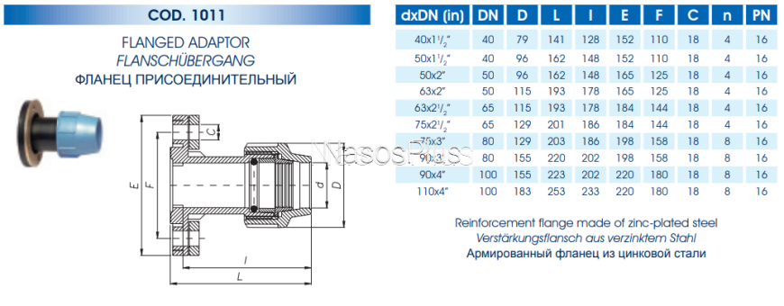 Муфта ПЭ фланцевое соединение Unidelta 90х4" (DN 100) - Фото 2 Муфта ПЭ фланцевое соединение Unidelta 90х4" (DN 100)