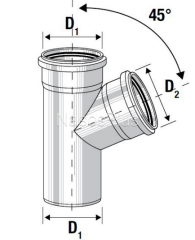Трійник Valsir для внутрішньої каналізації HTEA &empty;50/50x45&deg;, сірий