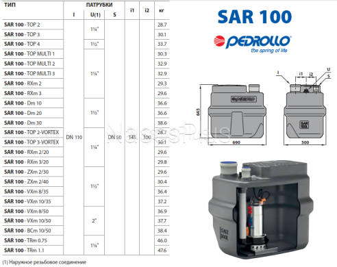 Pedrollo SAR 100-RXm2/20 Канализационная насосная станция