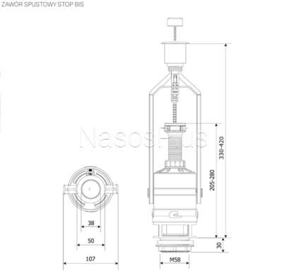 Зливний клапан K.K.POL Stop BIS(350/ZSS/211-00-T1)