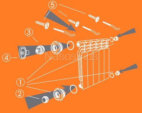 Комплект футорок секційного радіатора CRISTAL NR-2015 1/2&Prime; з 3-кронштейнами (HT 416)