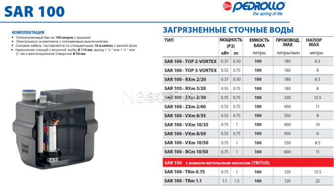 Pedrollo SAR 100-TRm 1.1 Канализационная насосная станция