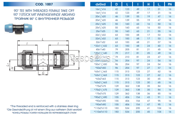 Тройник ПЭ 90° с внутреней резьбой Unidelta 90х2 1/2"х90 - Фото 2 Тройник ПЭ 90° с внутреней резьбой Unidelta 90х2 1/2"х90